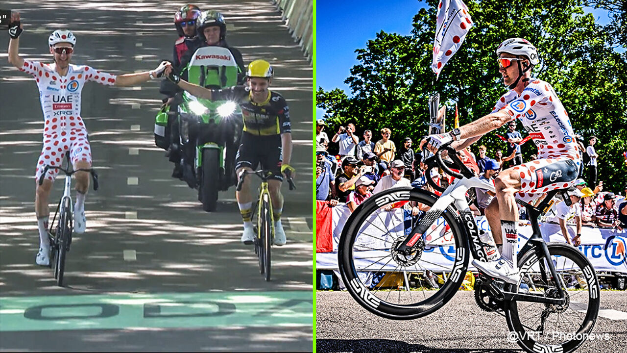 Bollenman Tim Wellens verzorgt show met wheelie en "viering" aan de finish: "Maar wou niet sprinten om trui te behouden"