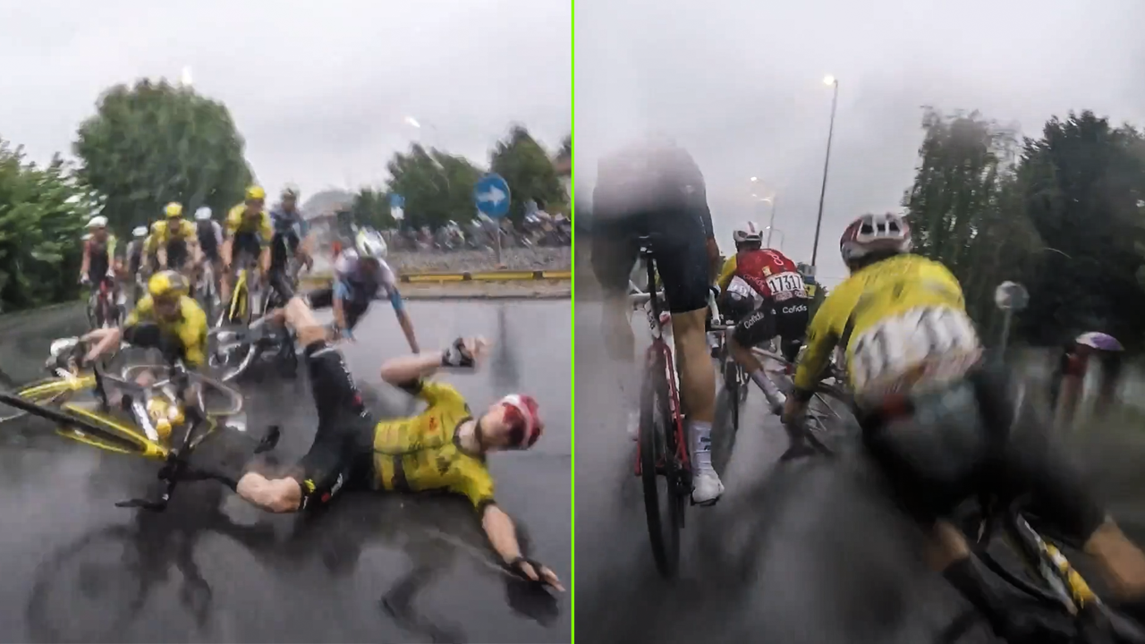 VIDEO - Plots gingen ze massaal onderuit: beleef de valpartij van Vingegaard, Pidcock en co van in het peloton